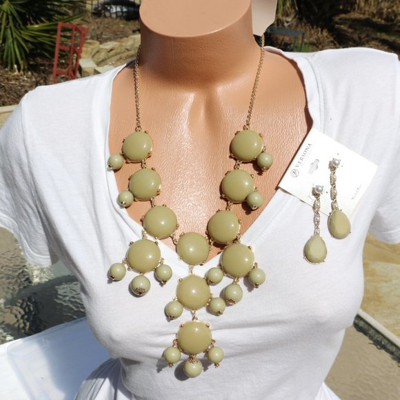 Boho Necklace Tan Khaki Statement Stunner Earrings - Picture 1 of 5